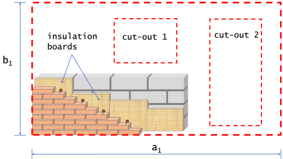 Cavity wall insulation with cut-out areas, for improved energy efficiency