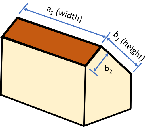 saltbox roof illustration with measurements for material calculations and cost estimates